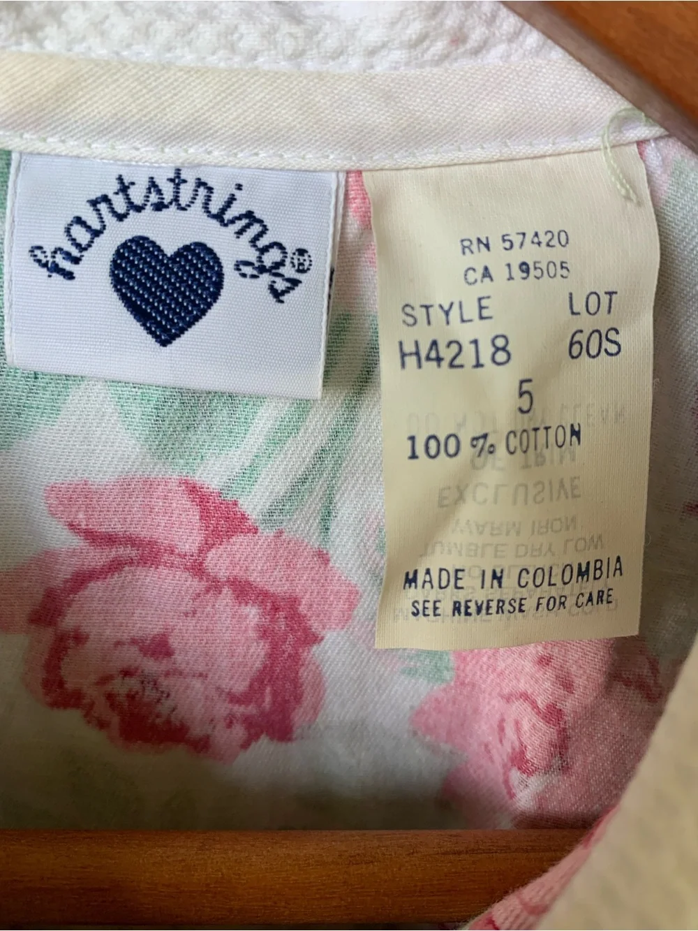 Vintage Girls Kids Floral Dress Sailor Collar Hartstrings Size 5 80s 90s